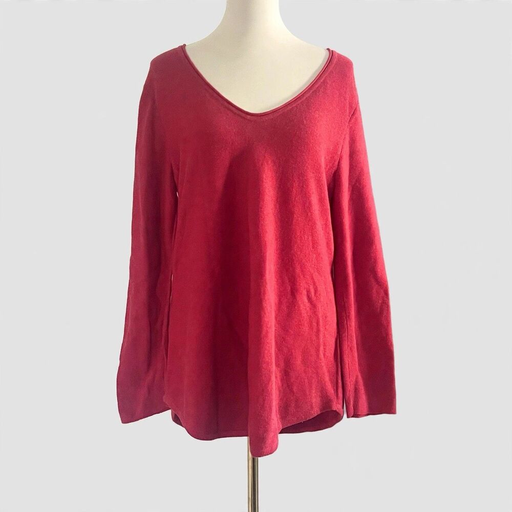 Eileen Fisher 100% Organic Cotton Red V-Neck Oversized Sweater Womens sz M